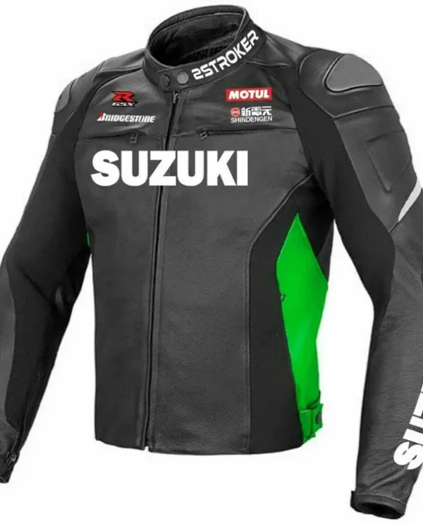 Cowhide Leather Suzuki Racing Motorcycle Riding Jacket