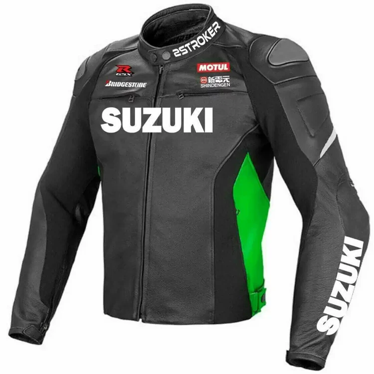 Cowhide Leather Suzuki Racing Motorcycle Riding Jacket