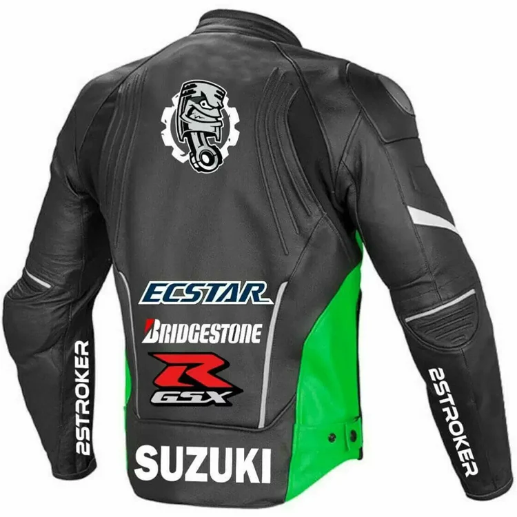 Cowhide Leather Suzuki Racing Motorcycle Riding Jacket - Image 2