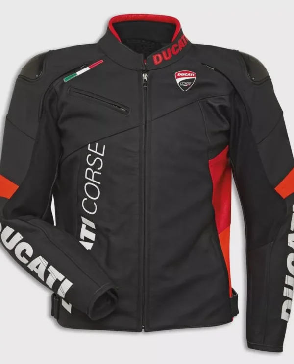 Ducati Corse Black Leather Motorcycle Jacket